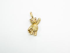 18K Yellow Gold Teddy Bear Pendant with Natural Diamonds