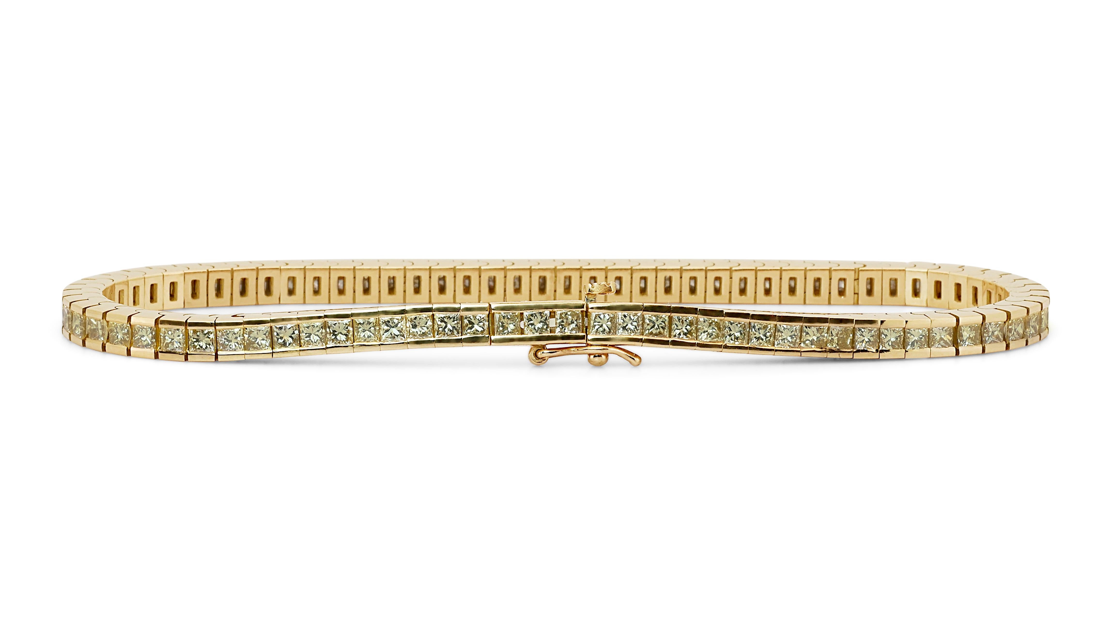 18 Karat Gelbgold Tennisarmband mit 5,6 Karat natürlichen Diamanten IGI-Zertifikat Damen