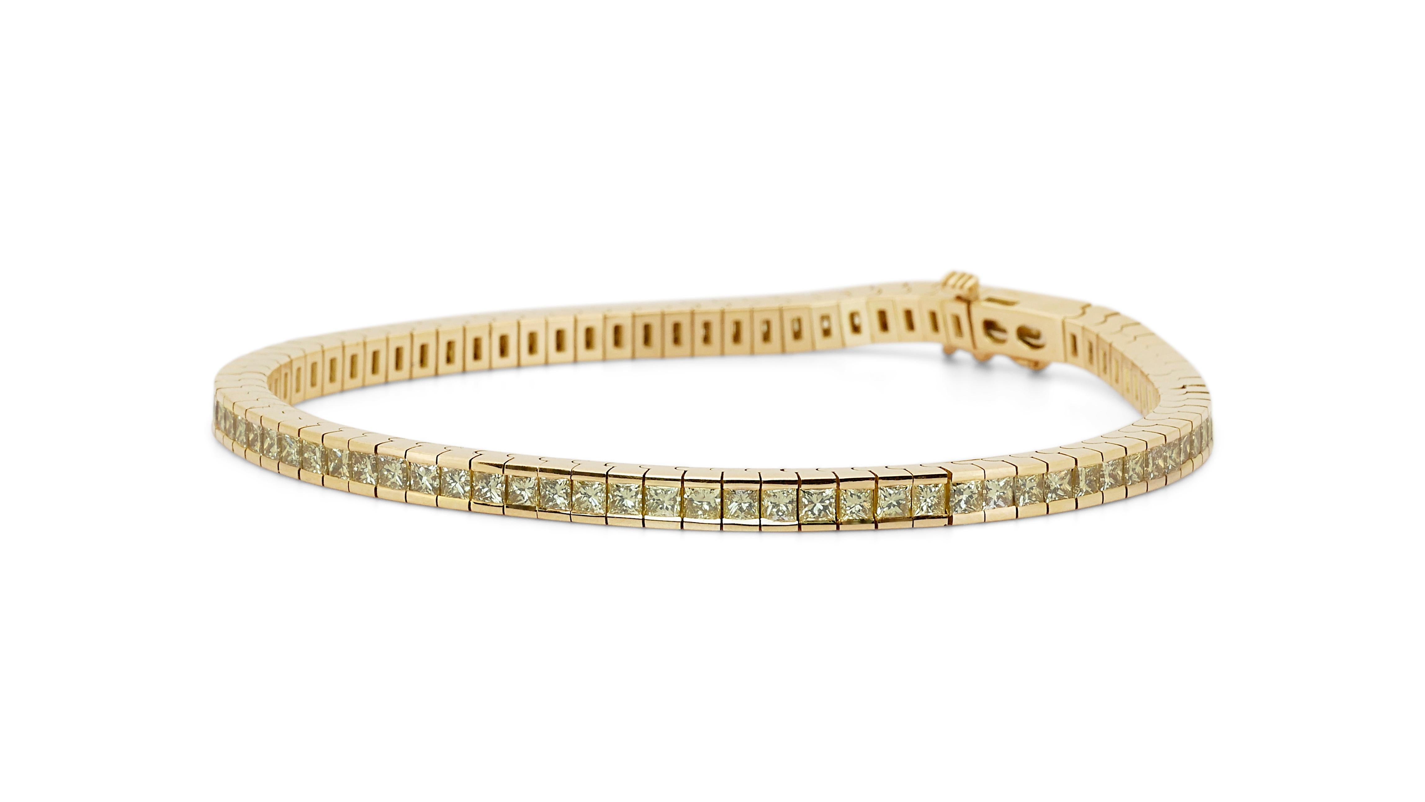 18 Karat Gelbgold Tennisarmband mit 5,6 Karat natürlichen Diamanten IGI-Zertifikat 1