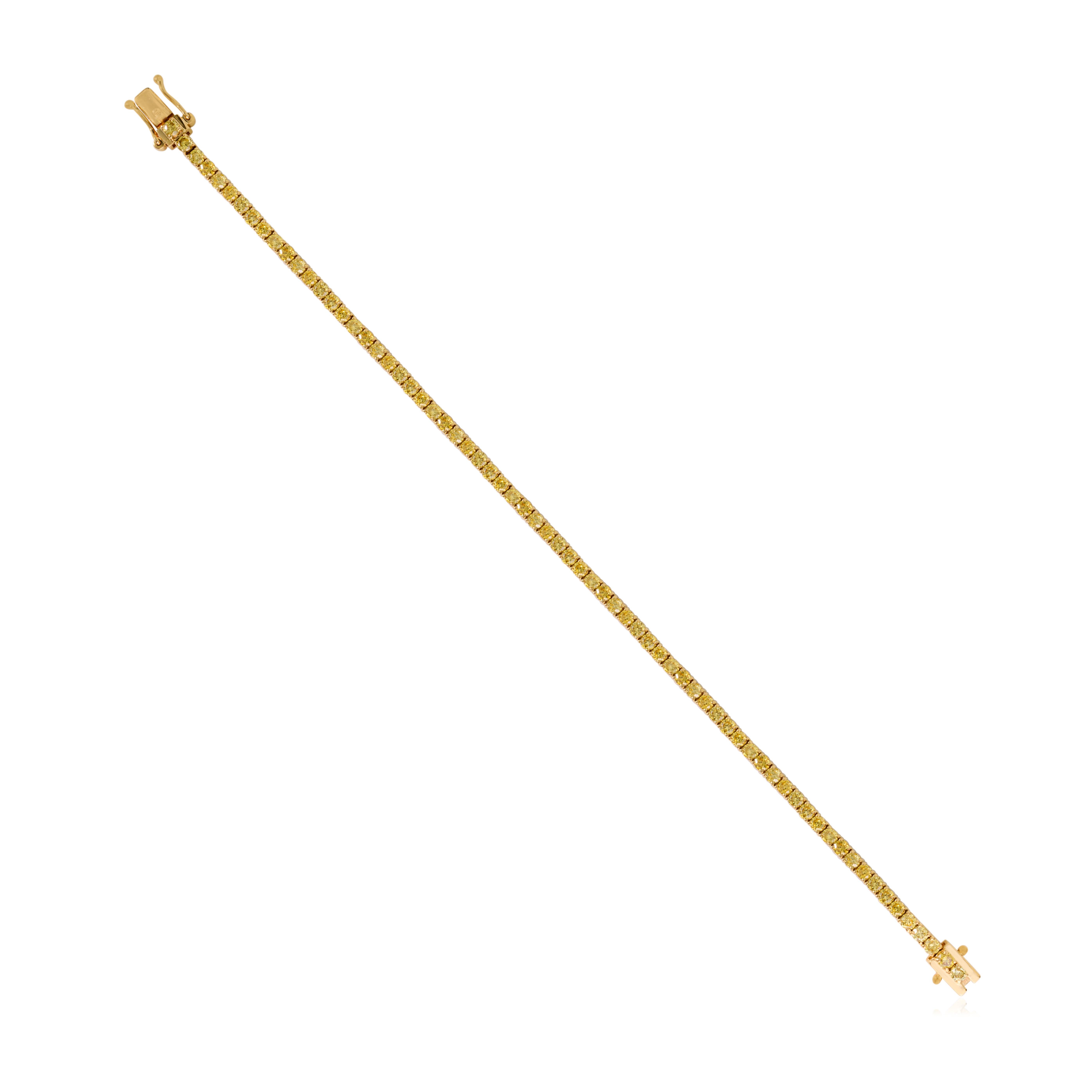 Bracciale da tennis in oro giallo 18k con diamanti gialli rotondi taglio brillante da 3,84 carati In condizioni Nuovo in vendita a New York, NY