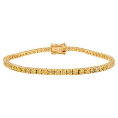 Bracciale da tennis in oro giallo 18k con diamanti gialli rotondi taglio brillante da 3,84 carati