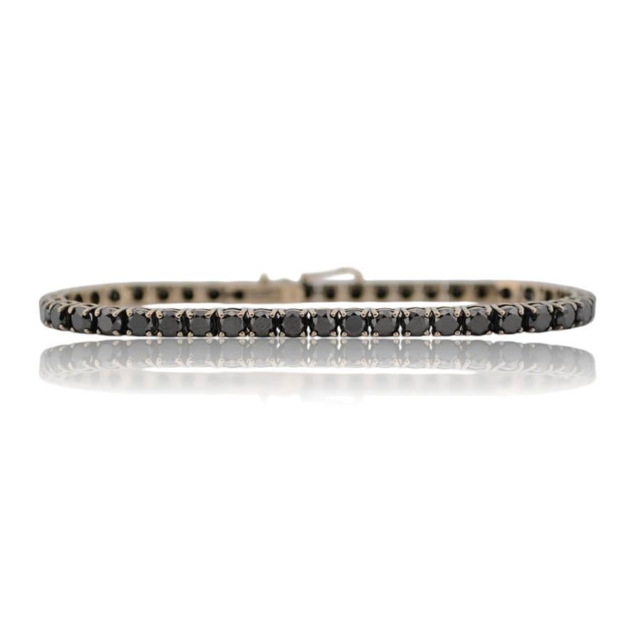 Taille brillant Bracelet tennis en or jaune 18 carats avec diamants noirs naturels en vente