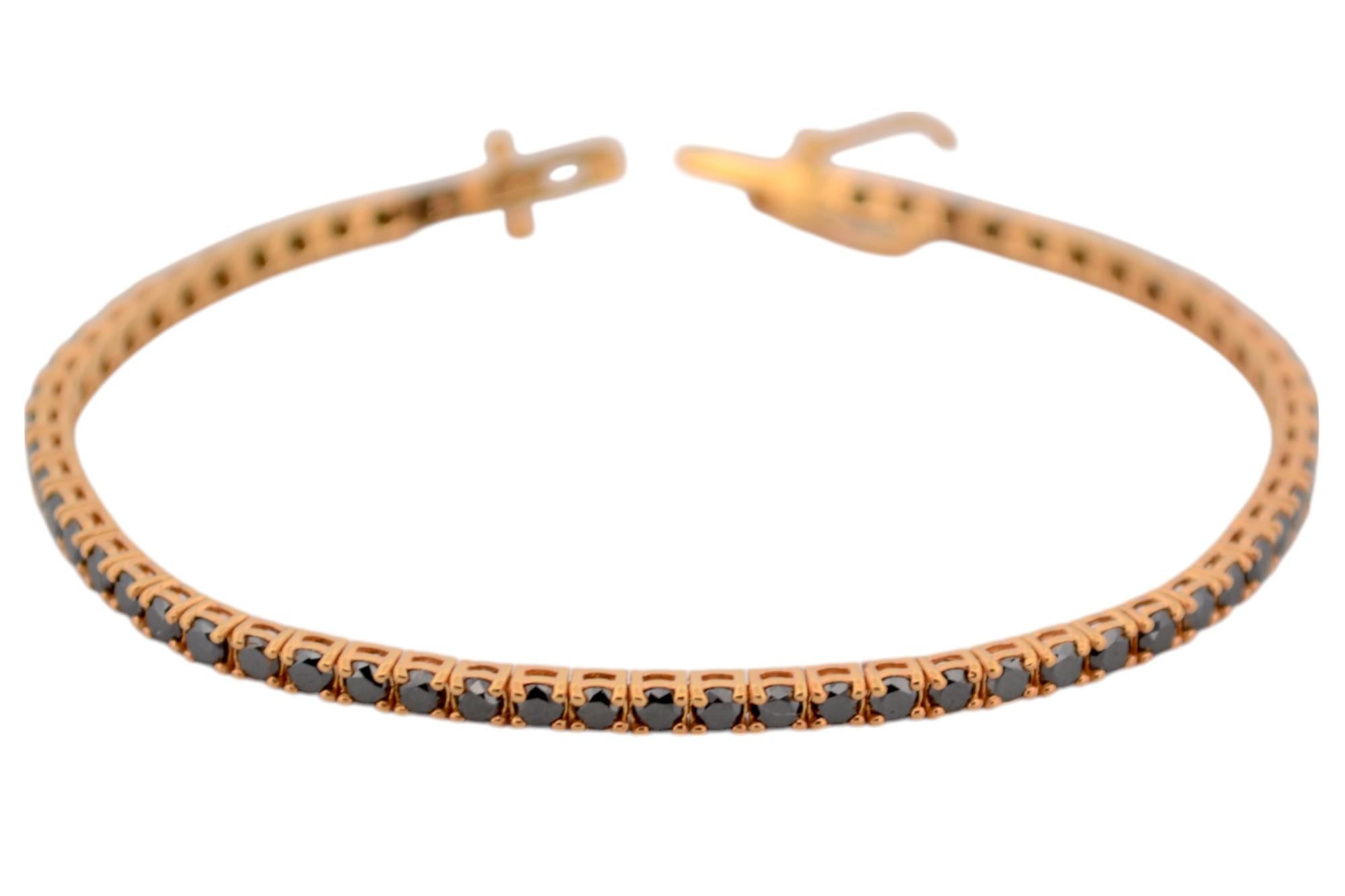 Femenino o masculino Pulsera de tenis de oro amarillo de 18 quilates con diamantes negros naturales_125745 en venta