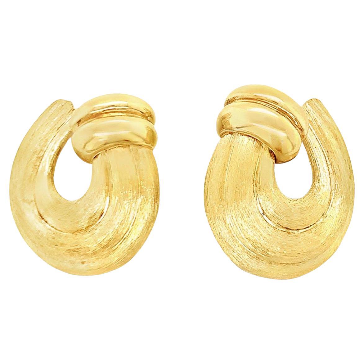 18k Yellow Gold Textured and Fluted Earclips by "Henry Dunay"