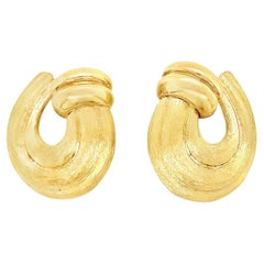 18k Yellow Gold Textured and Fluted Earclips by "Henry Dunay"