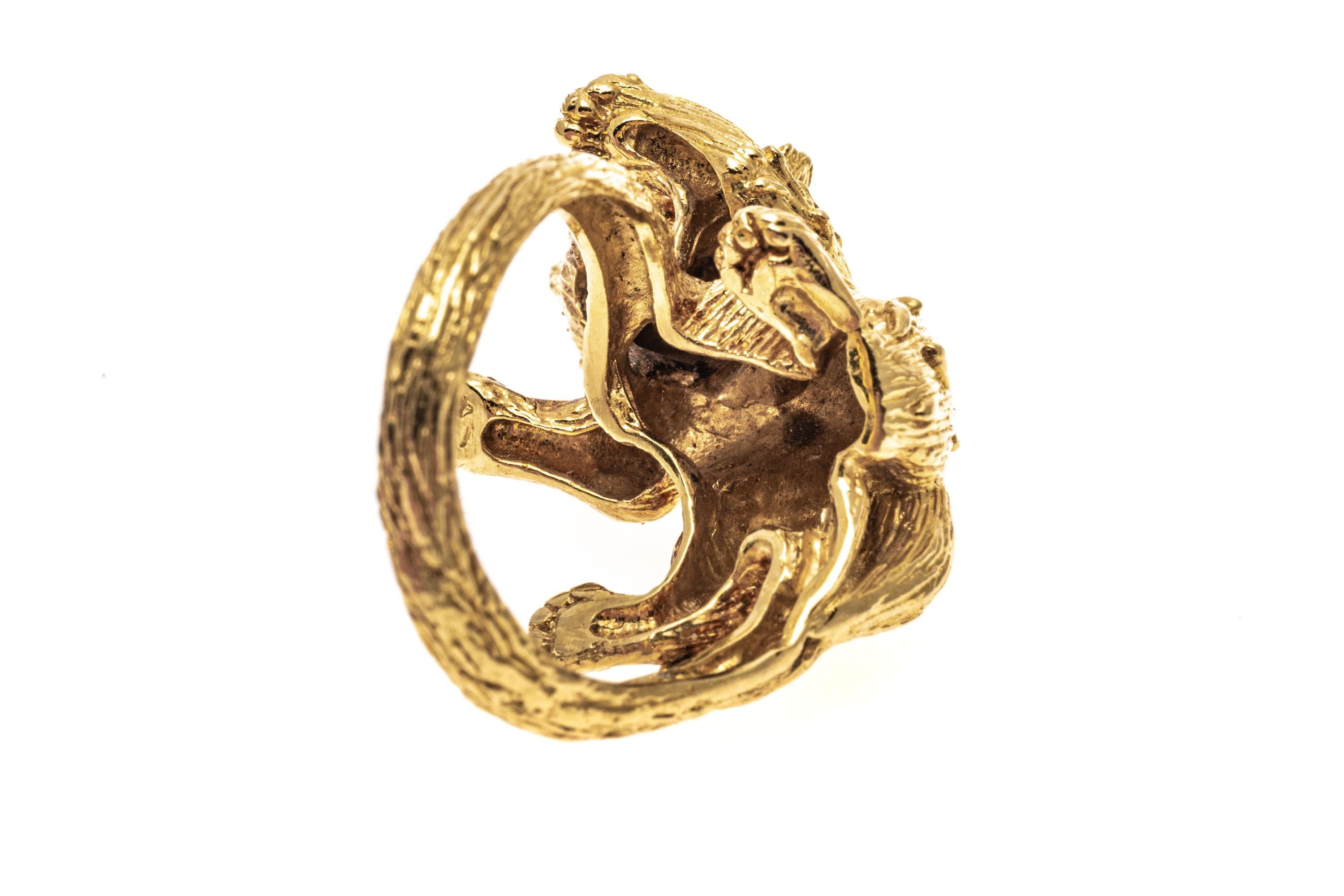18k Yellow Gold Textured Figural Kitten Ring For Sale 4
