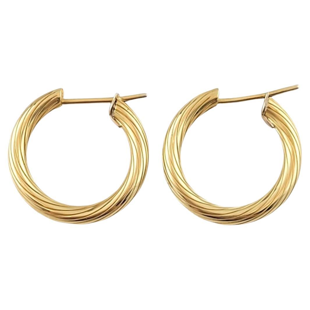 18K Yellow Gold Textured Hoop Earrings #14537