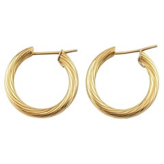 Vintage 18K Yellow Gold Textured Hoop Earrings #14537