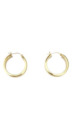 18K Yellow Gold Textured Hoop Earrings #21737
