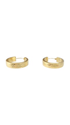 18K Yellow Gold Textured Hoop Earrings #21737