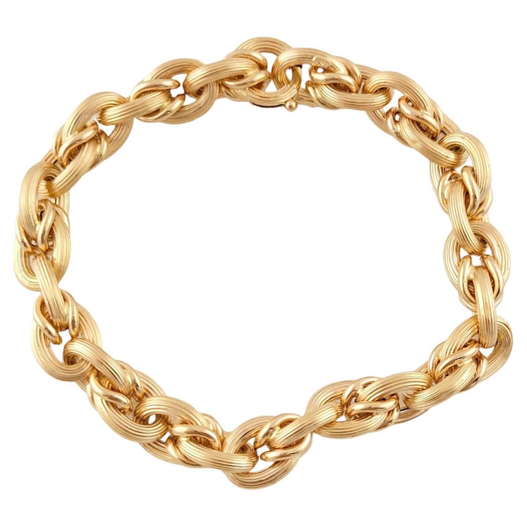 18K Yellow Gold Textured Link Bracelet For Sale at 1stDibs