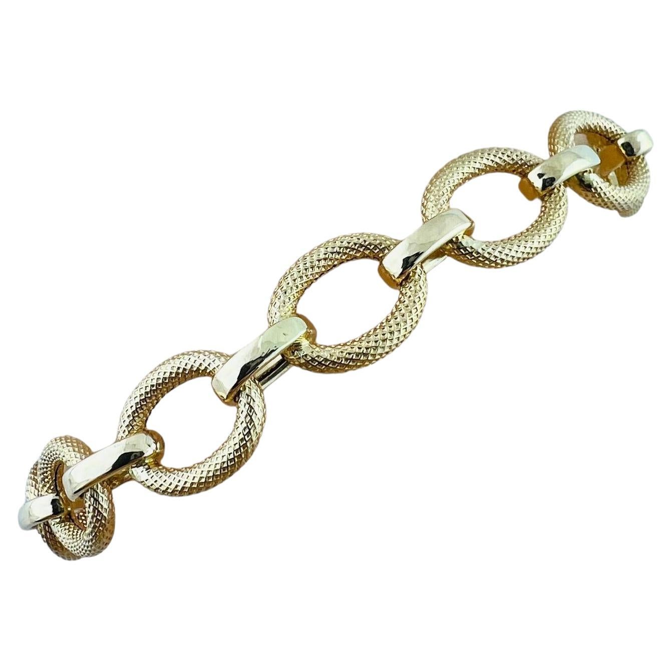 18K Yellow Gold Textured Link Chain Bracelet #16516
