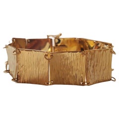18K Yellow Gold Textured Linked Plates Bracelet #18038