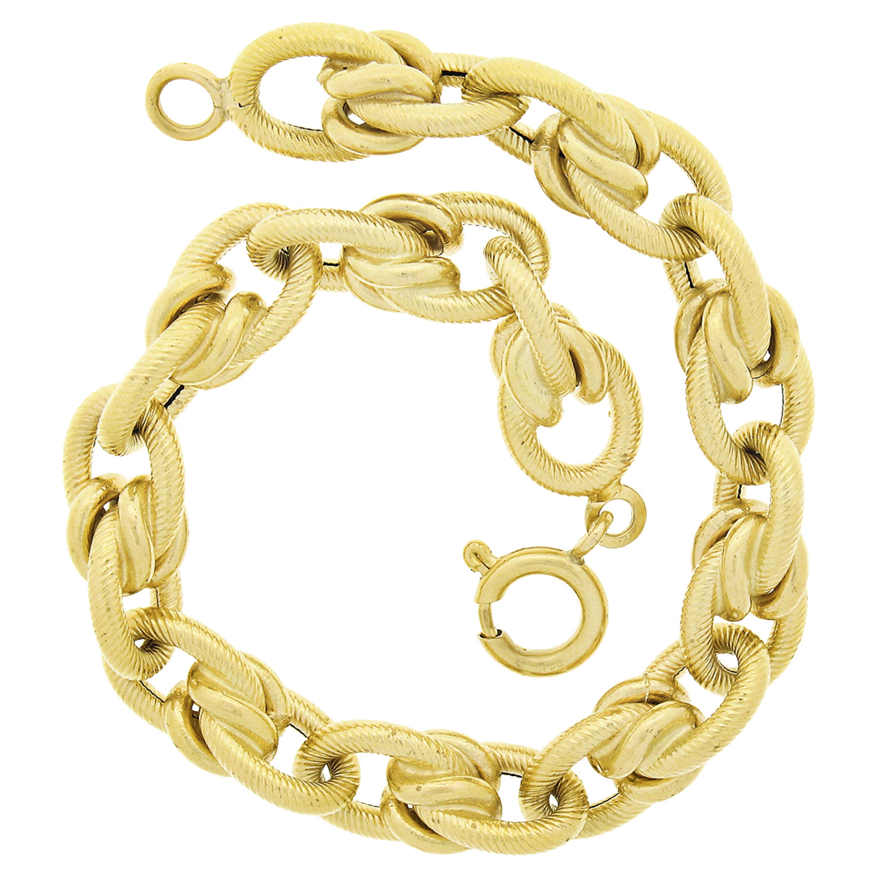 18k Gelbgold strukturiert & poliert ineinandergreifende längliche ovale Link-Armband