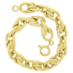 18k Yellow Gold Textured & Polished Interlocking Elongated Oval Link Bracelet
