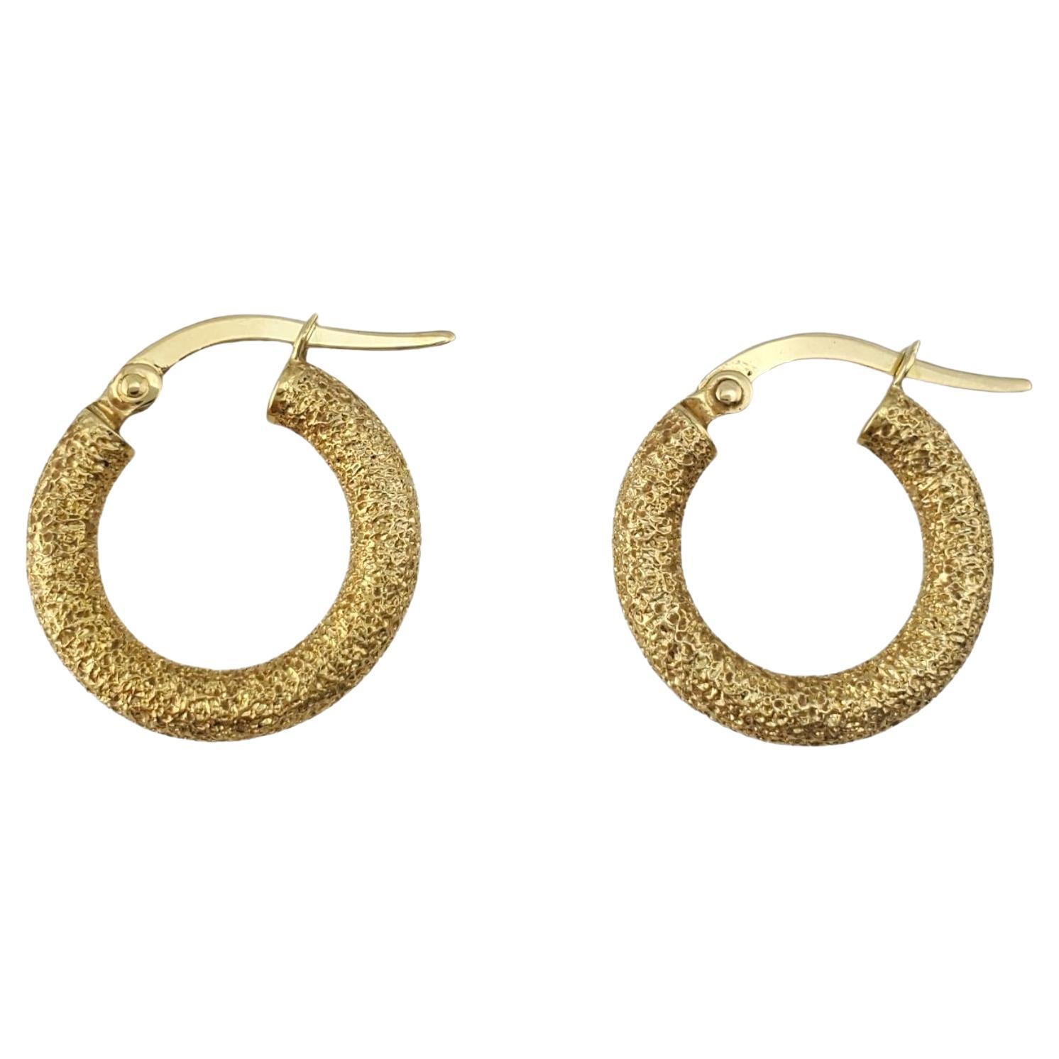 18K Yellow Gold Textured Stone Finish Hoop Earrings #17794