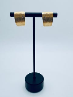 18K Yellow Gold Textured Wide Hoop Earrings with Diamond Accents