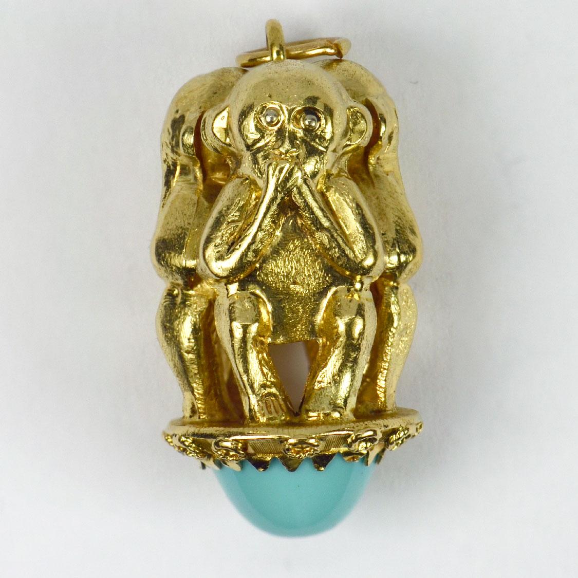 three monkeys gold pendant