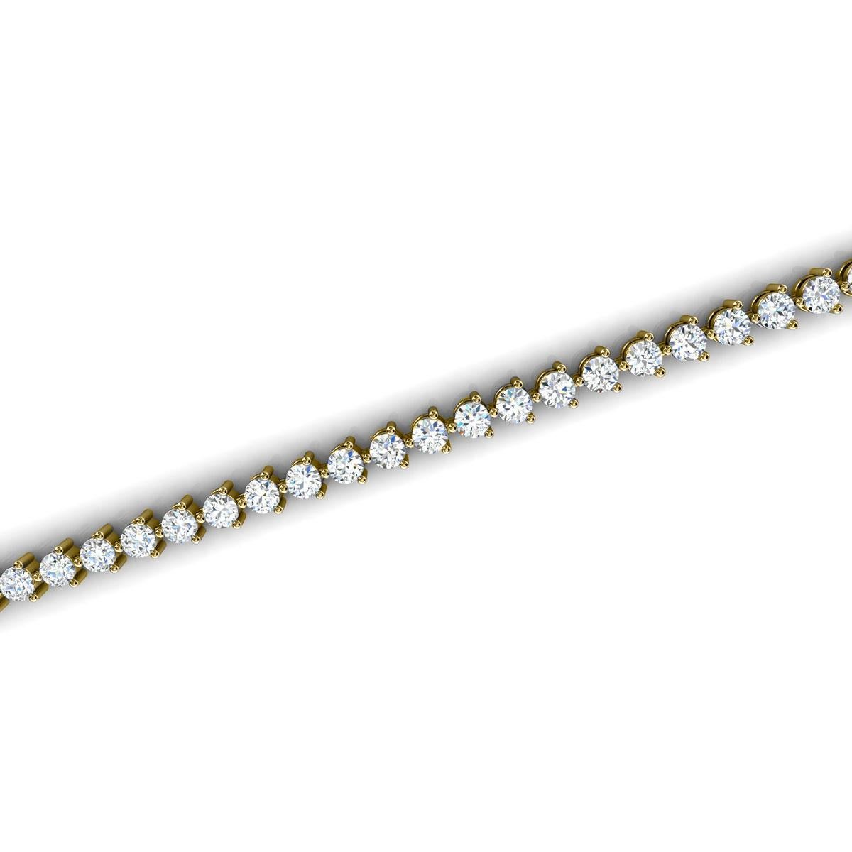 Taglio rotondo Bracciale tennis con diamanti a tre punte in oro giallo 18 carati 