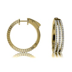 18 Karat Yellow Gold Three-Row Hoop Diamond Earrings '1 1/2 Carat'