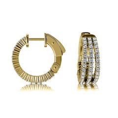 18 Karat Yellow Gold Three-Row Hoop Diamond Earrings '1 Carat'