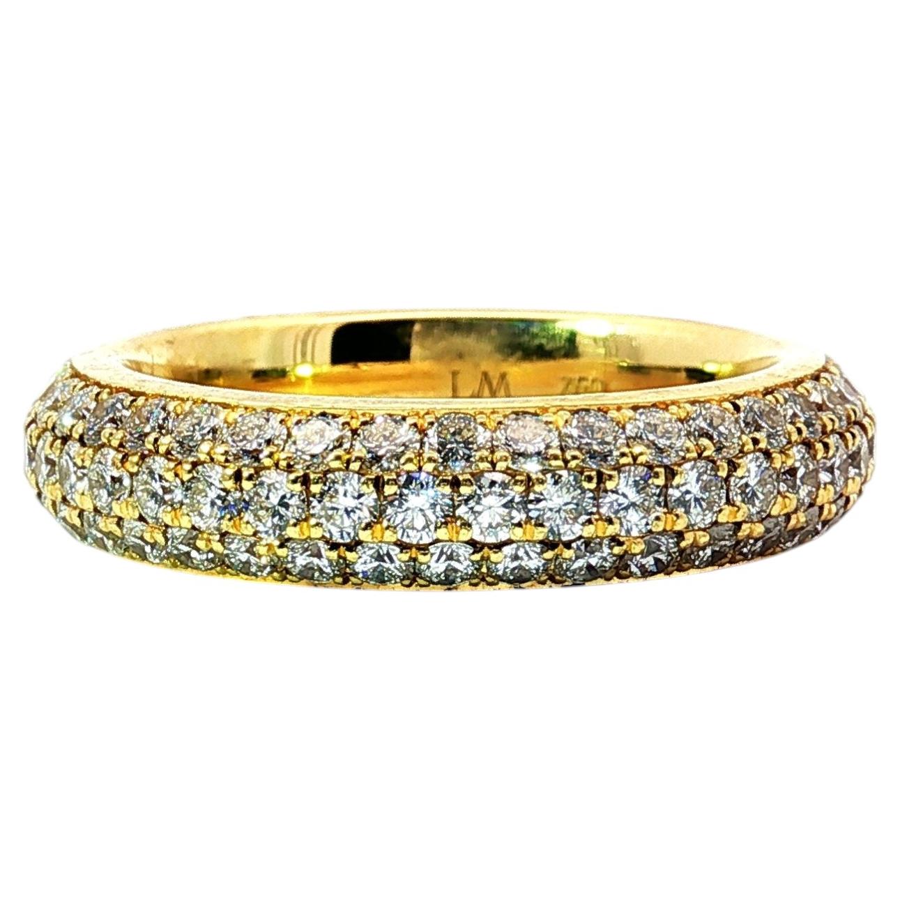 18K Yellow Gold Three-Row Pavé Diamond Full Eternity Band 2.5ct DEF Vs/Vvs