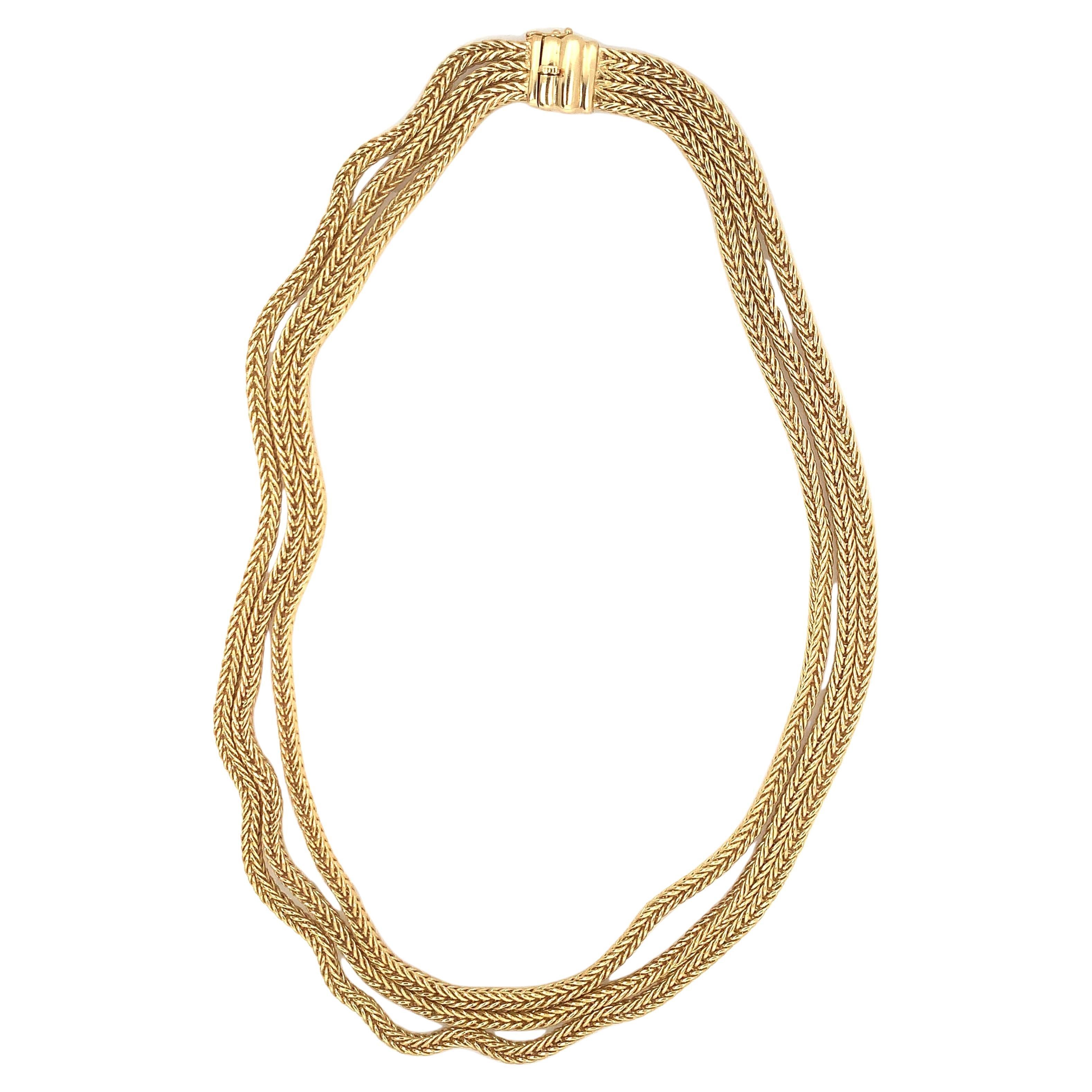 18 Karat Gelbgold Dreireihige Gliederkette im Spiga-Stil Gliederkette Halskette im Angebot