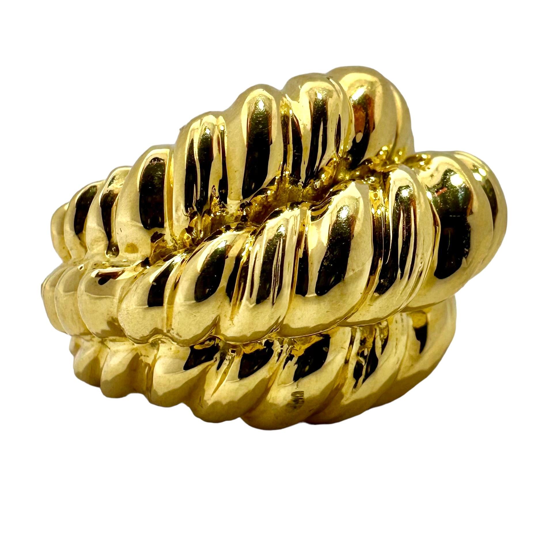 18k Yellow Gold Three-Row Twisted Rope, Mid Size Statement Ring For Sale 2