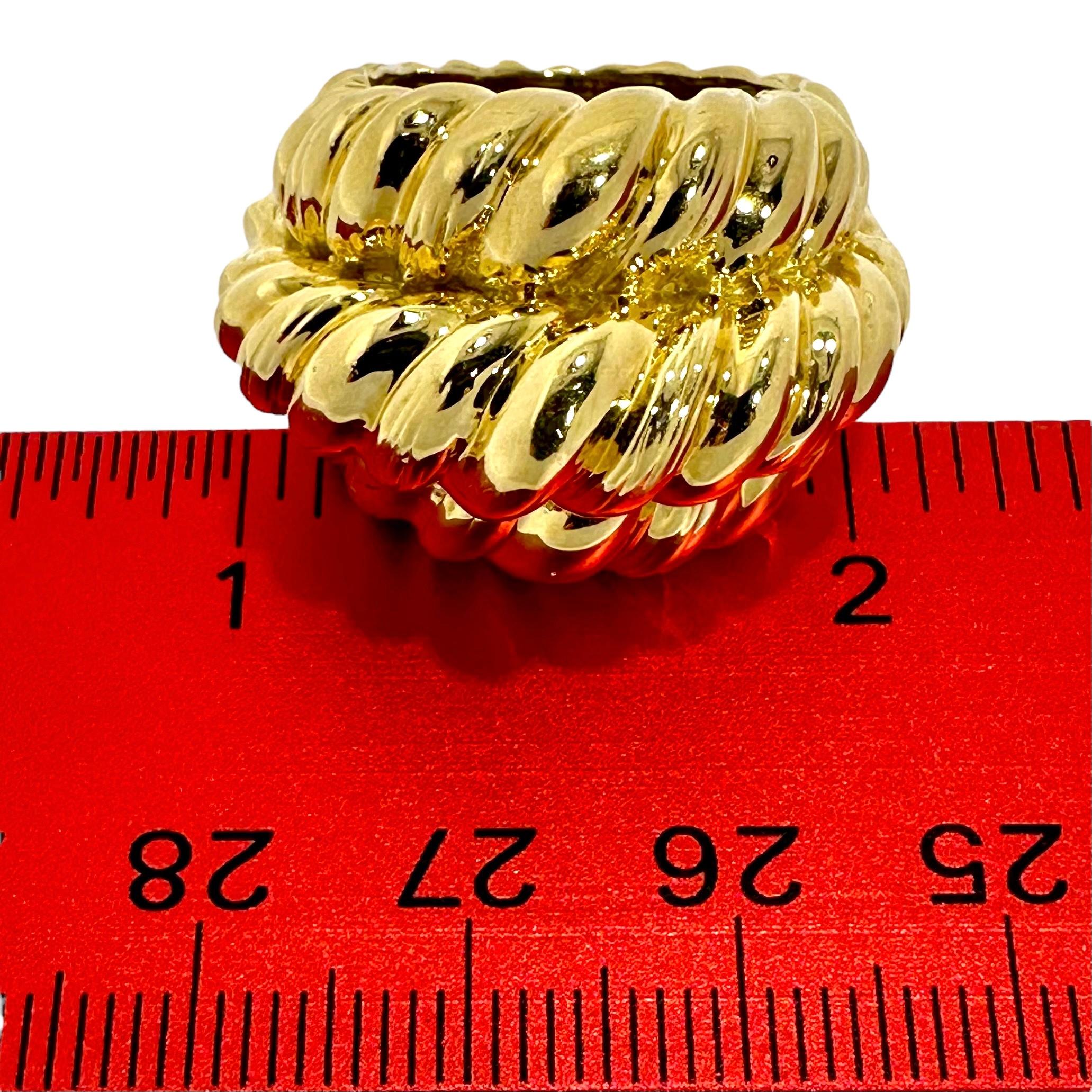 18k Yellow Gold Three-Row Twisted Rope, Mid Size Statement Ring For Sale 3