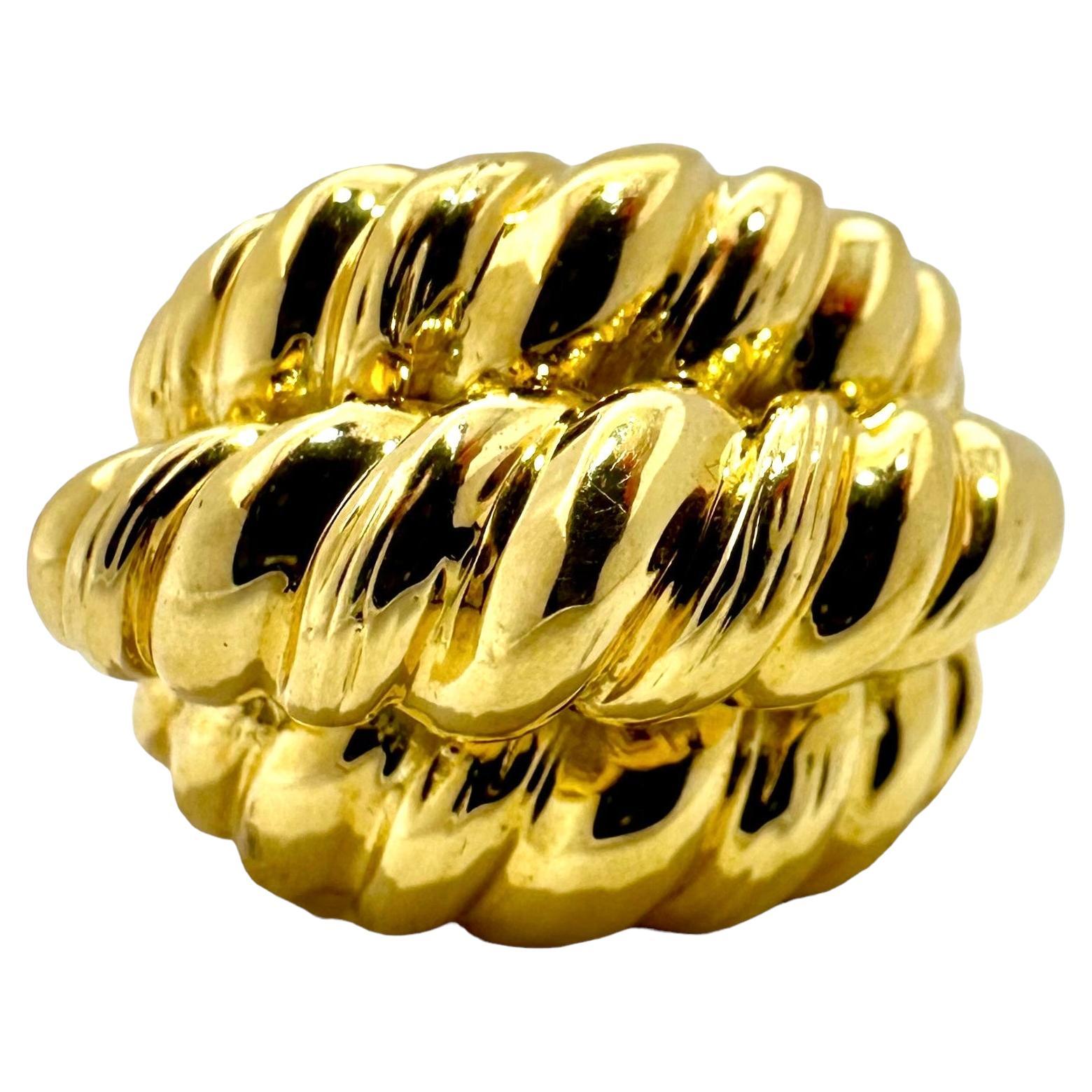 18k Yellow Gold Three-Row Twisted Rope, Mid Size Statement Ring For Sale