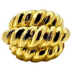Vintage 18k Yellow Gold Three-Row Twisted Rope, Mid Size Statement Ring