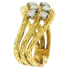 18K Yellow Gold Three Row with Diamond Ring