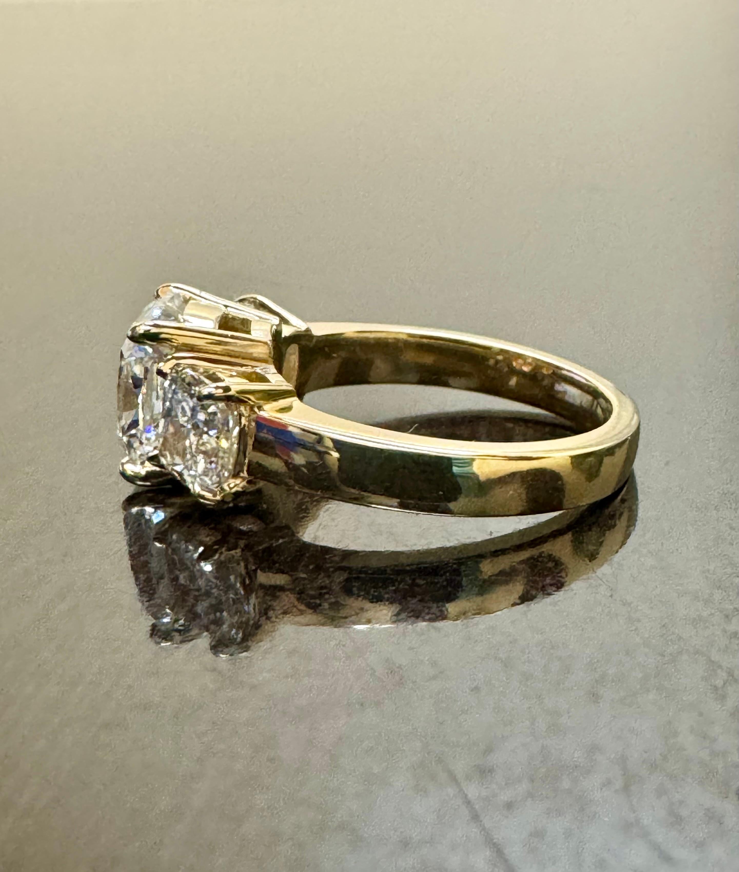 18K Yellow Gold Three Stone  4.84 Carat GIA Cushion Cut Diamond Engagement Ring For Sale 4