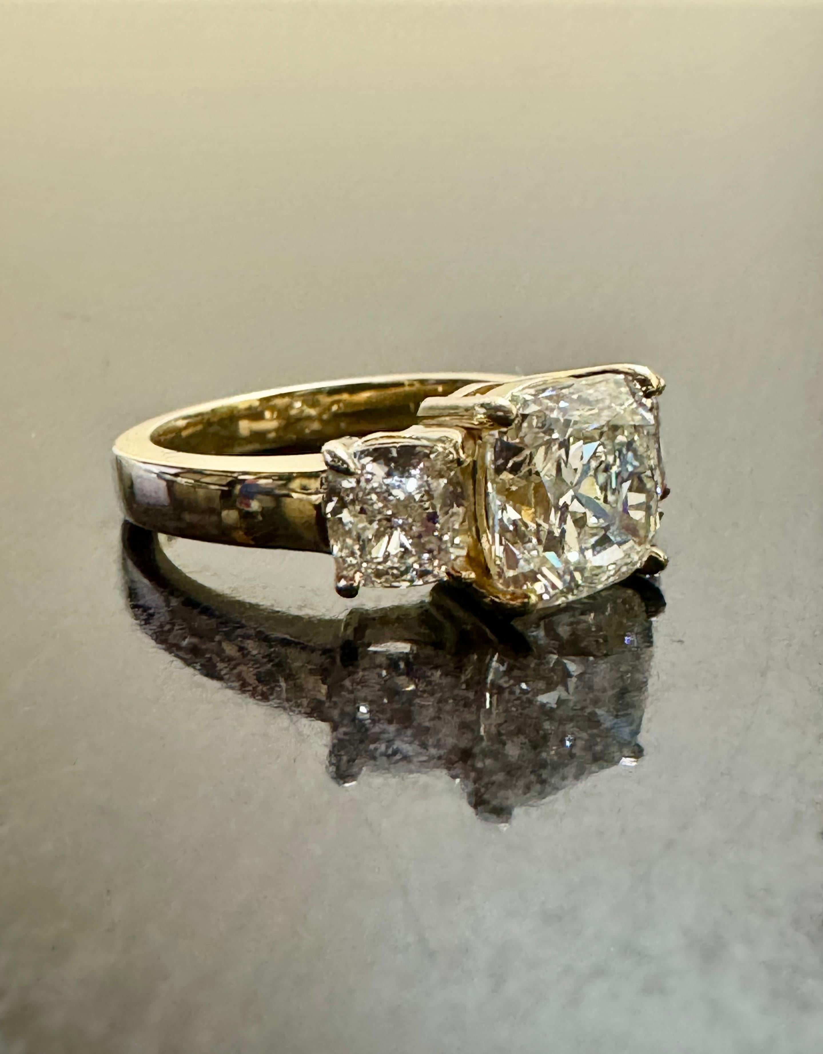 18K Yellow Gold Three Stone  4.84 Carat GIA Cushion Cut Diamond Engagement Ring For Sale 3