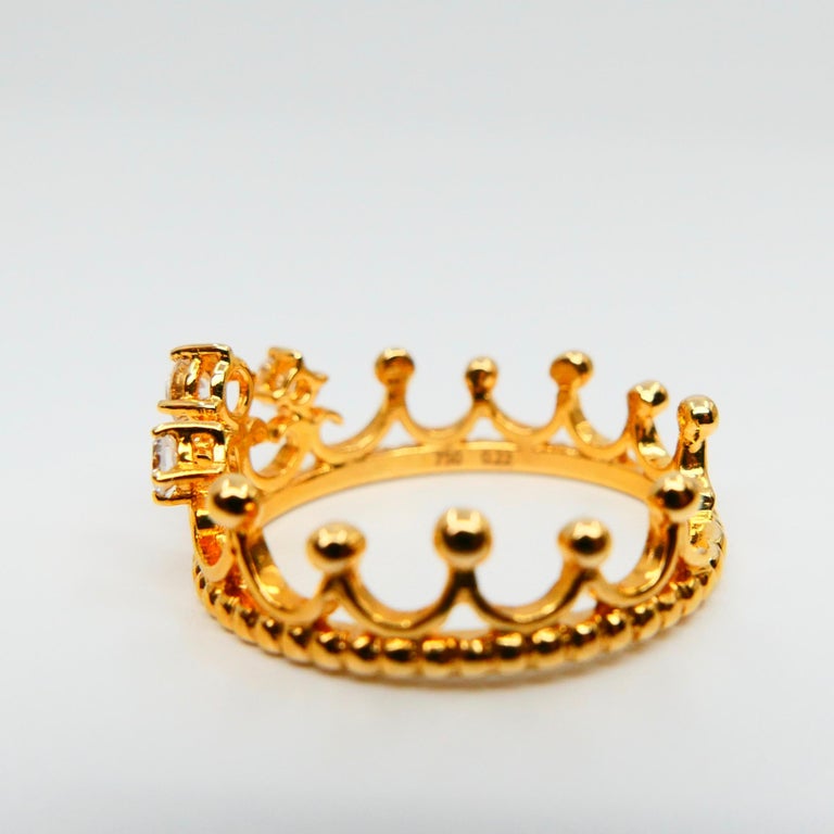 18 Karat Gold Three-Stone Crown Ring with Old Mine Cut Diamonds. 0.22 Carat