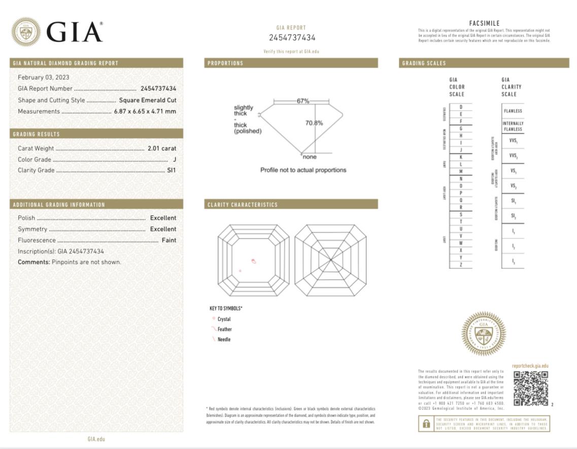 Art Deco 18K Yellow Gold Three Stone GIA 2.77 Carat Asscher Cut Diamond Engagement Ring For Sale