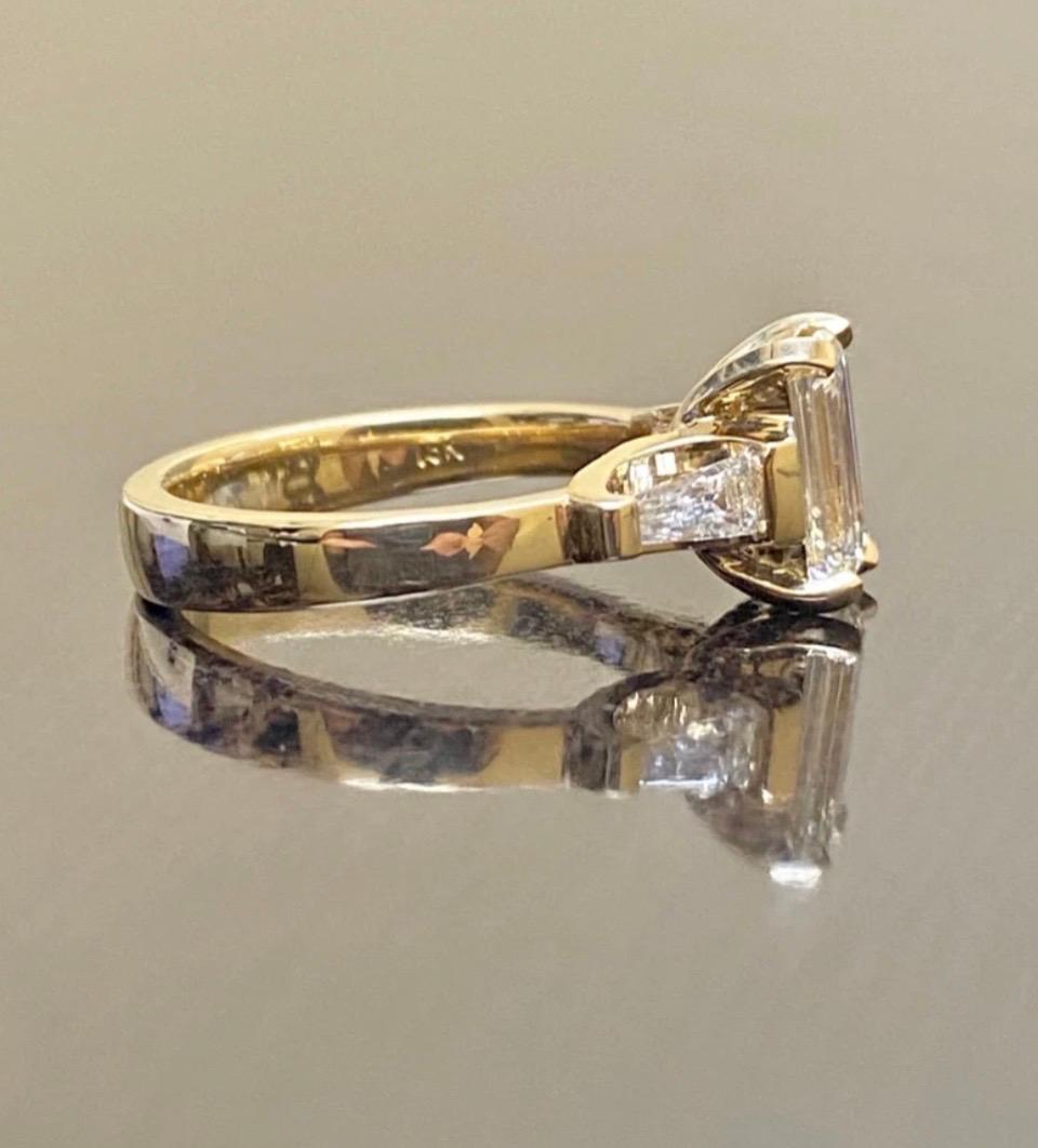 18K Yellow Gold Three Stone GIA Certified Emerald Cut Diamond Engagement Ring For Sale 1