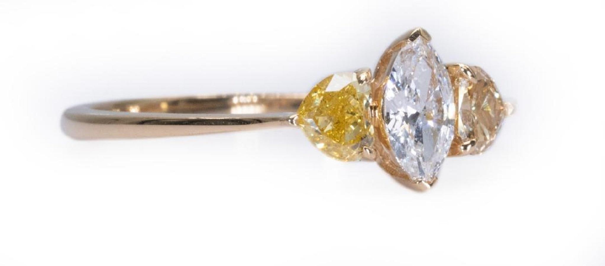 18k Yellow Gold Three Stone Ring with 0.54ct Natural Diamonds AIG Certificate 1
