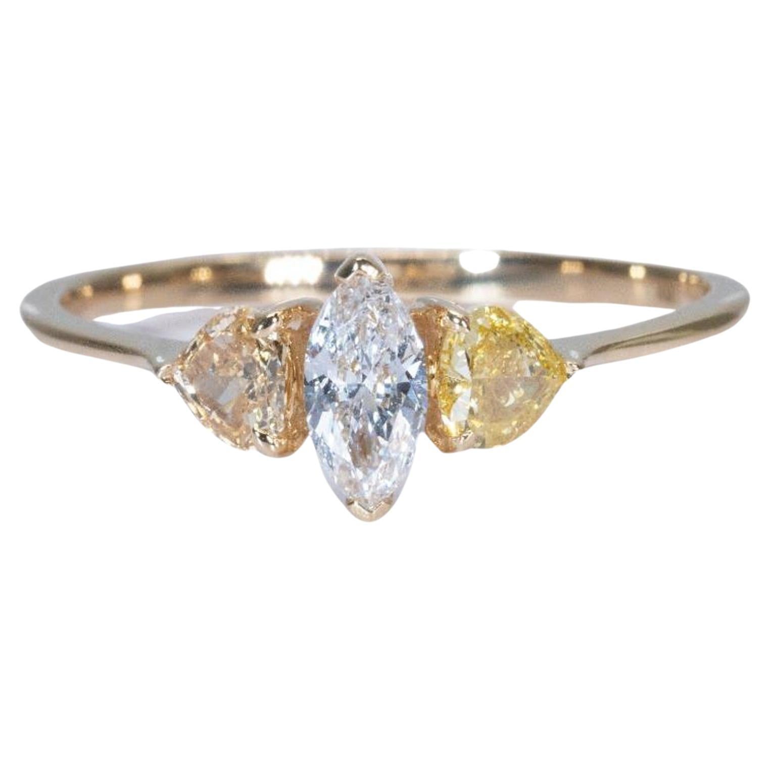 18k Yellow Gold Three Stone Ring with 0.54ct Natural Diamonds AIG Certificate