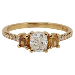 18k Yellow Gold Three Stone Ring with 1.18 Ct Natural Diamonds AIG Certificate