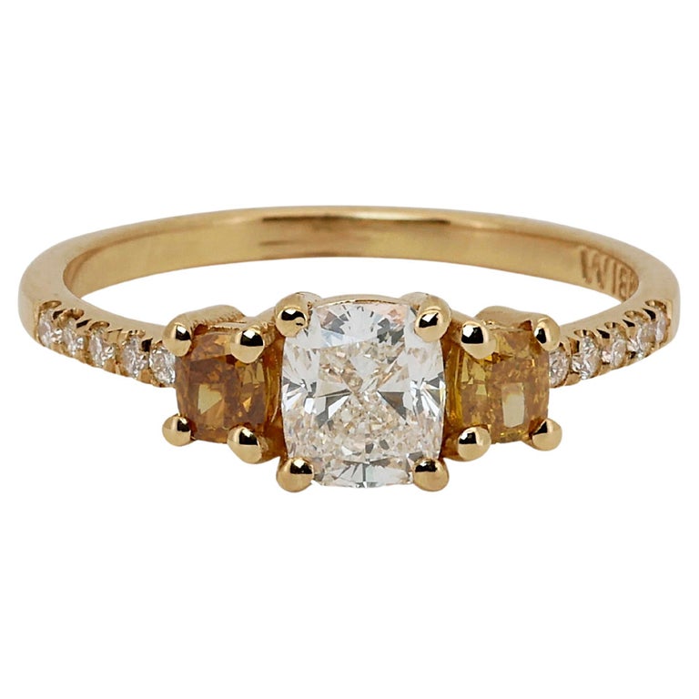 Bague - Or 10K jaune double rangée de saphirs 0.08CT et de diamants naturels 0.08CT sertis en canal - RIGD435