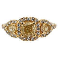 18k Yellow Gold Three Stone Ring w/ 1.87ct Natural Diamonds AIG Certificate