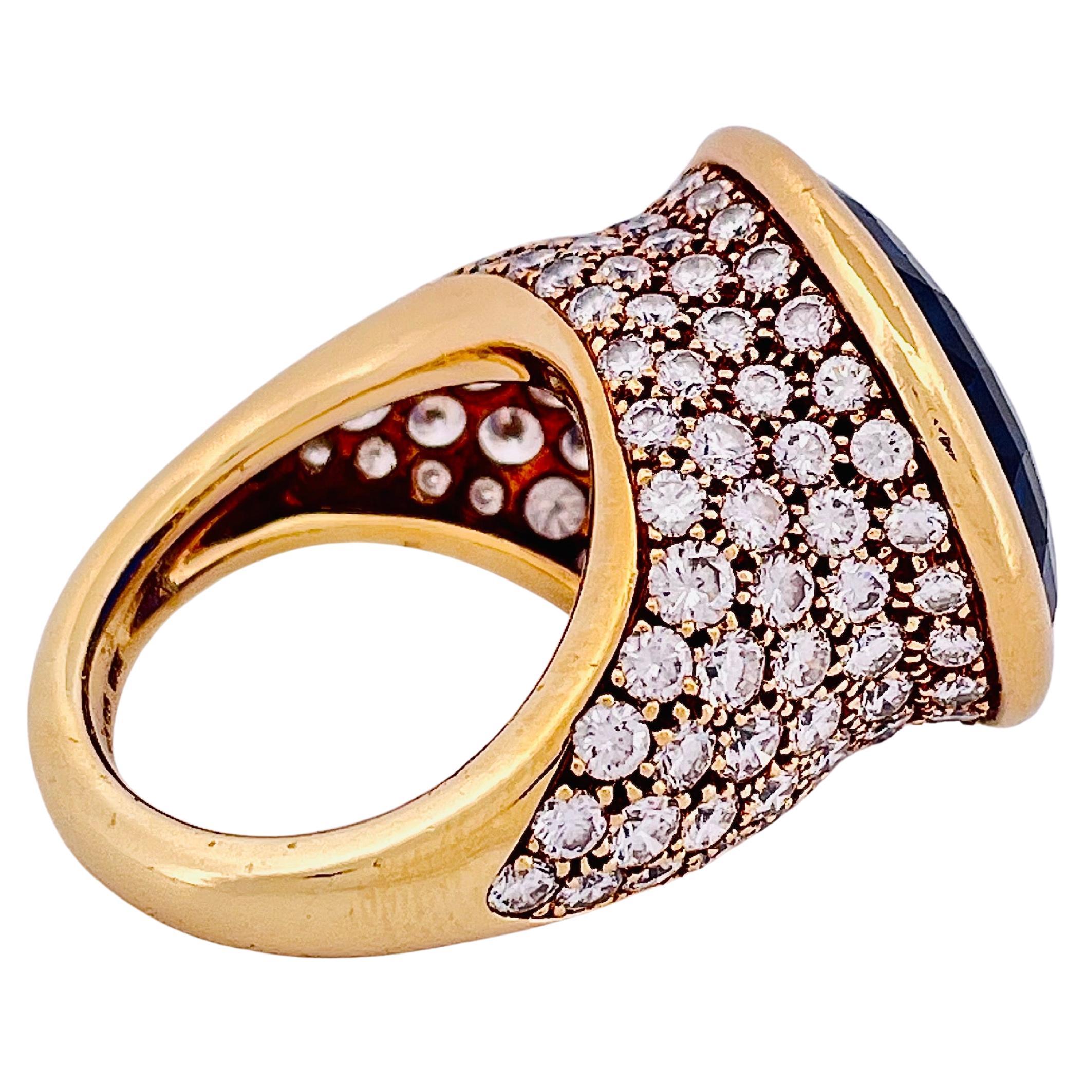 Taglio rotondo Oro giallo 18k Tiffany 31ctw Tanzanite con 120 diamanti rotondi 4,2ctw VS G-H in vendita