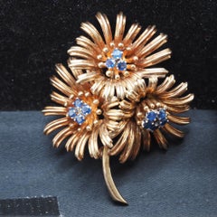 18K Yellow Gold Tiffany & Co. 1960s Sapphire Flower Daisy Brooch