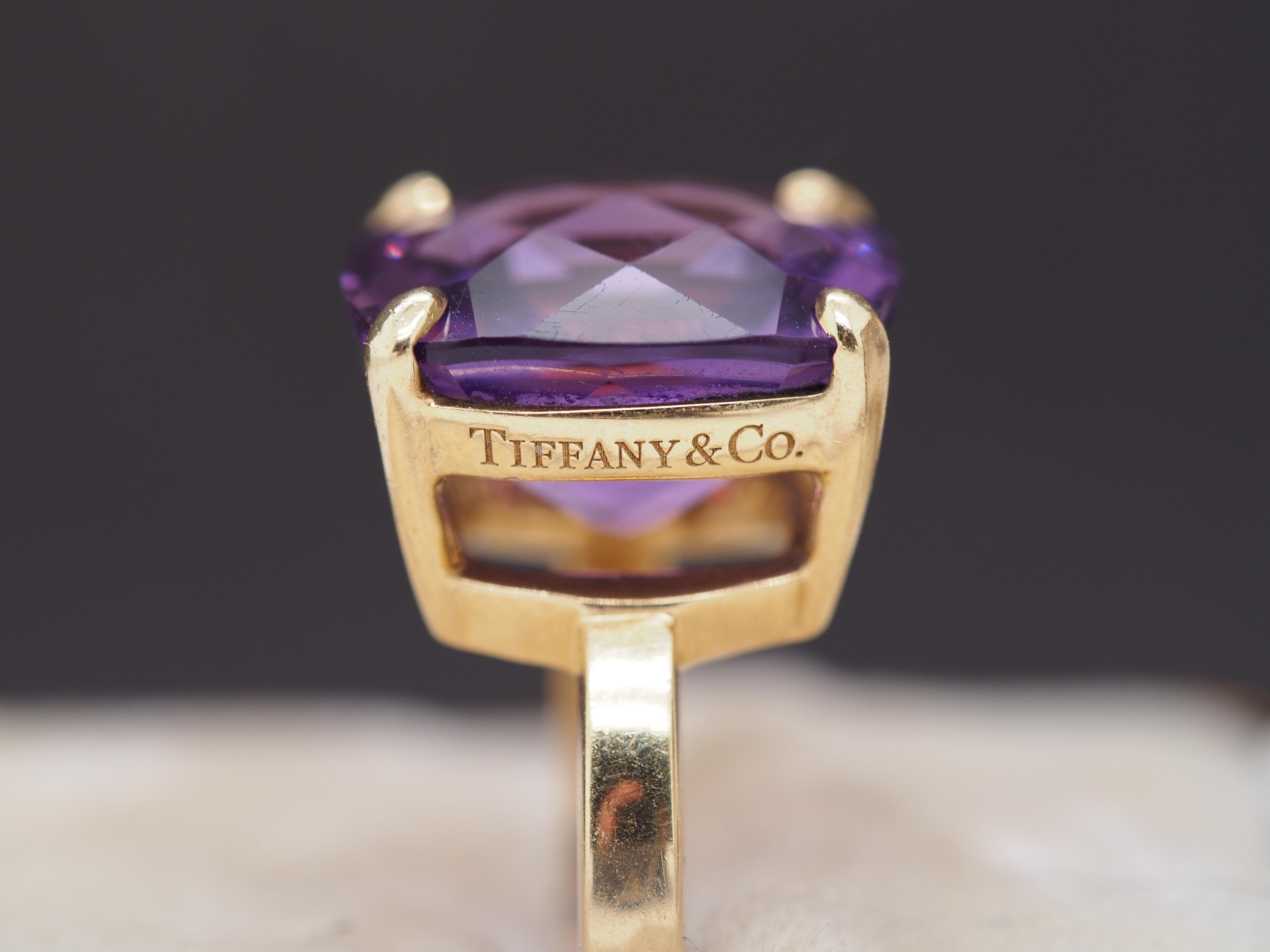 Contemporary 18K Yellow Gold Tiffany & Co Amethyst Sparkler Ring For Sale