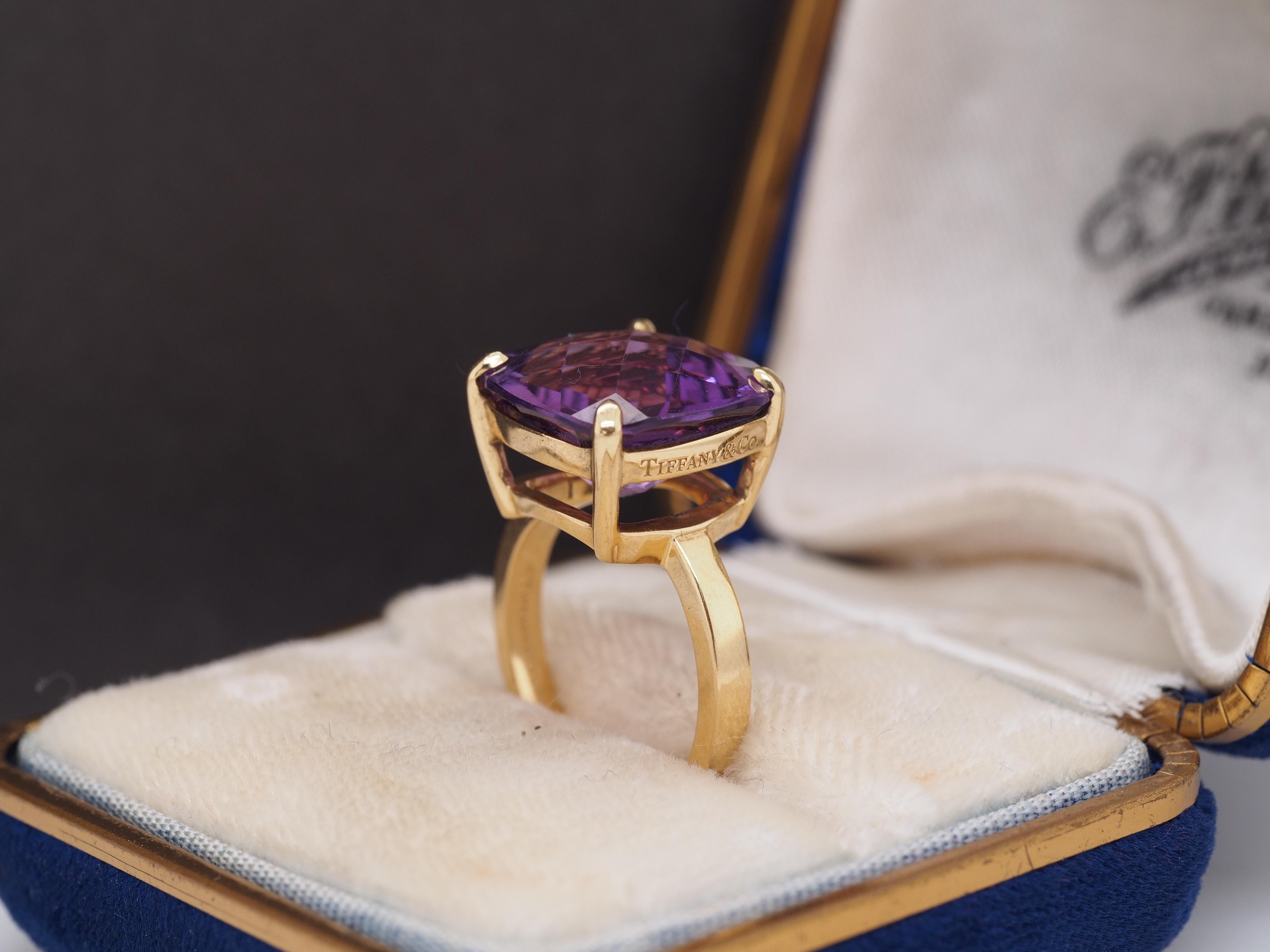 18 Karat Gelbgold Tiffany & Co Amethyst-Ring mit funkelndem Ring im Angebot 2
