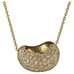 18k Yellow Gold Tiffany & Co. Diamond Bean Necklace Elsa Peretti Design