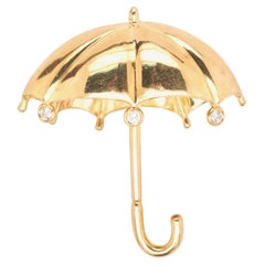 Vintage 18K Yellow Gold “Tiffany & Co” Diamond Umbrella Brooch