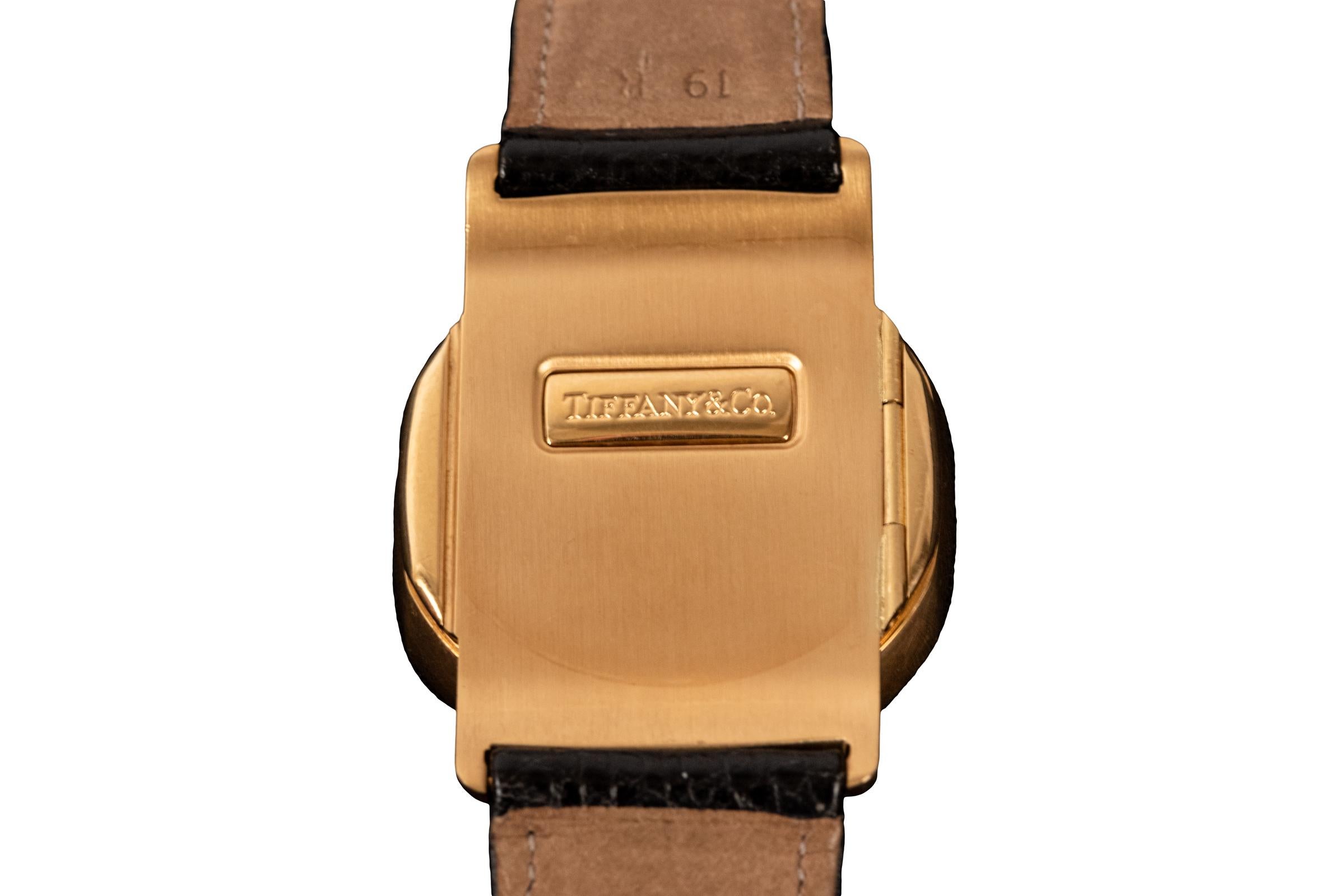 18-Karat Yellow Gold Tiffany & Co. Dual-Time Tonneau-Shaped Wristwatch In Good Condition For Sale In Salt Lake City, UT