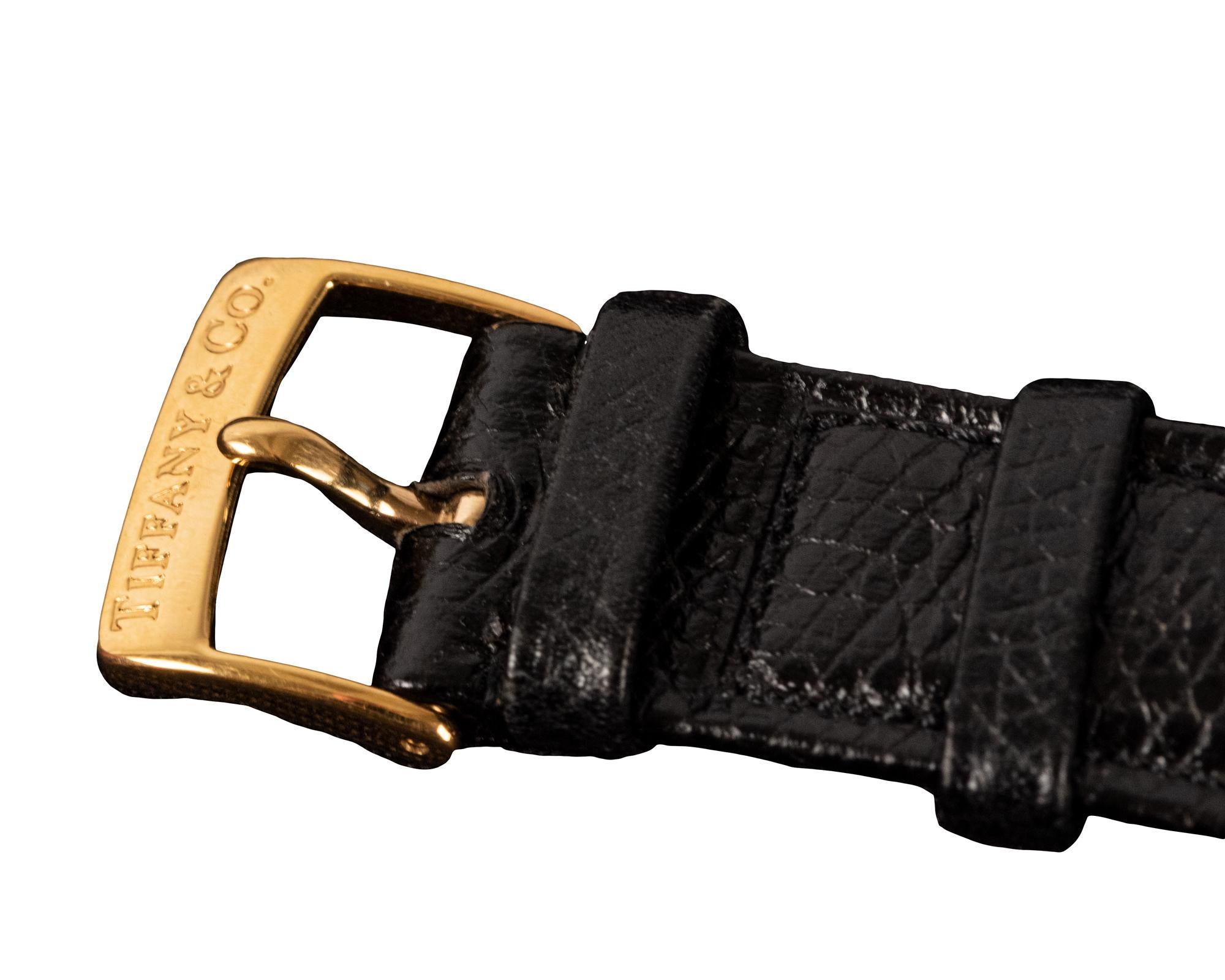 18-Karat Yellow Gold Tiffany & Co. Dual-Time Tonneau-Shaped Wristwatch For Sale 1